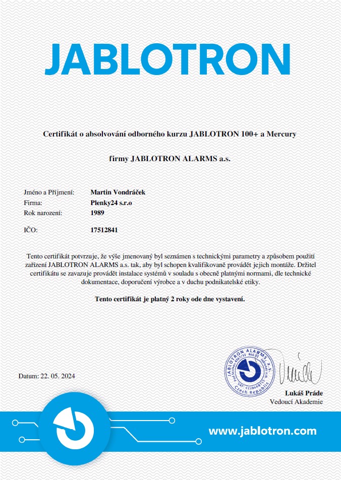 Certifikát Jablotron