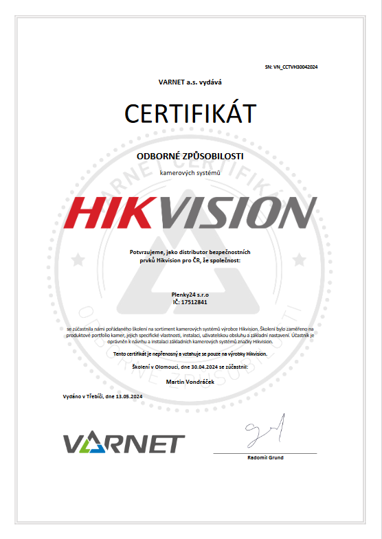 Certifikát HIKVISION